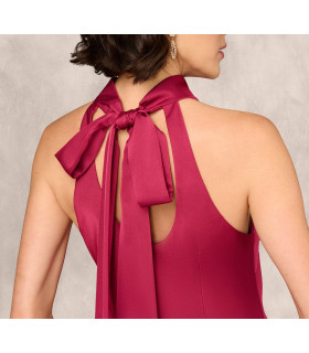 Satin halter dress with bow at back