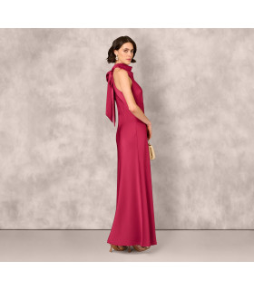 Satin halter dress with bow at back