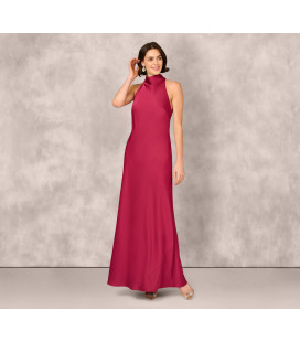 Satin halter dress with bow at back