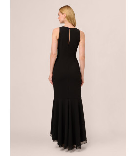 High-neck dress with organza ruffle