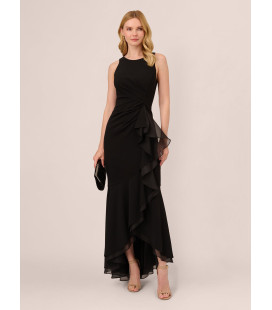 High-neck dress with organza ruffle