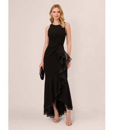 High-neck dress with organza ruffle