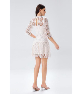 Short openwork dress with long sleeves