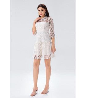Short openwork dress with long sleeves