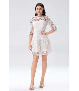 Short openwork dress with long sleeves