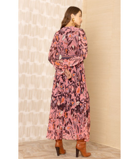 Vestido de Chiffon Fruncido de Cintura