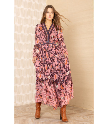 Vestido de Chiffon Fruncido de Cintura