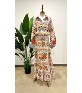 Conjunto de Top y Falda Larga Estampada