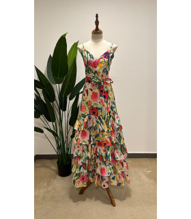 Floral print strapless dress