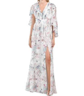 Cape Sleeve V-Neck Dress