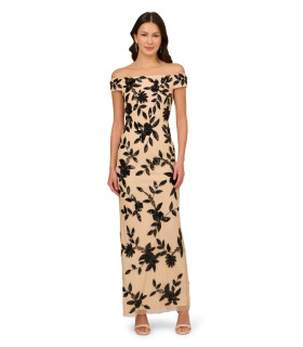 Off Shoulders Dress with Sequin Flowers