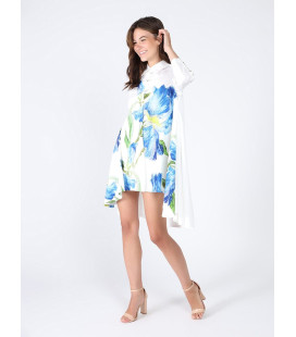 Vestido corto de manga larga con estampado de flores