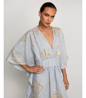 Tunic with geometric embroidery in gold