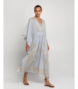 Túnica con bordado geométrico en dorado