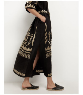 Midi dress with puff sleeves