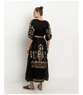 Midi dress with puff sleeves