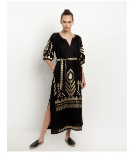 Midi dress with puff sleeves
