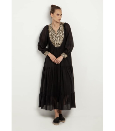 Cotton dress with gold embroidery