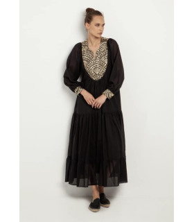 Cotton dress with gold embroidery