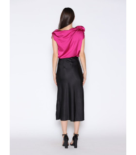 One Shoulder Flower Applique Sleeveless Satin Top