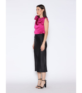 One Shoulder Flower Applique Sleeveless Satin Top