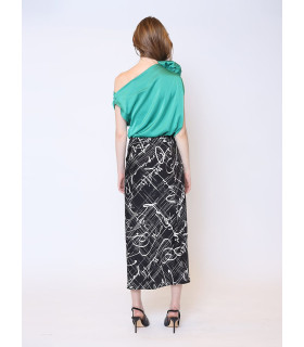 One Shoulder Flower Applique Sleeveless Satin Top