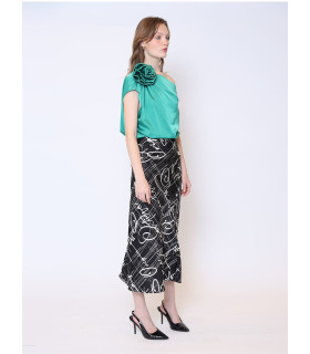 One Shoulder Flower Applique Sleeveless Satin Top