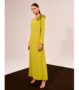 Straight Dress with Flower Decoration