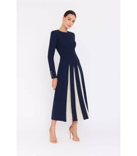 Vestido Manga Larga, Falda Pliegues