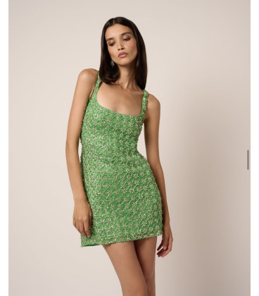 Sleeveless dress with beads and crystals