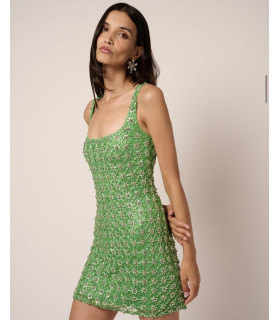 Sleeveless dress with beads and crystals