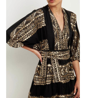 Dress with geometric embroidery in soft golden tones
