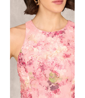 Sleeveless Embroidered Side Flounce Midi Dress In Pink Multi
