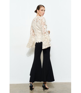 Floral Lace Slitted Long Sleeves Blouse Woven Top