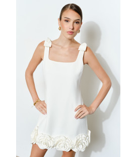 Bow Shoulder Straps Rosette Trimmed Dress