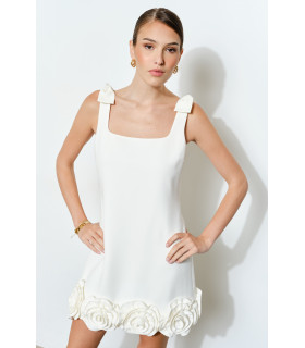 Bow Shoulder Straps Rosette Trimmed Dress