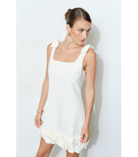 Bow Shoulder Straps Rosette Trimmed Dress