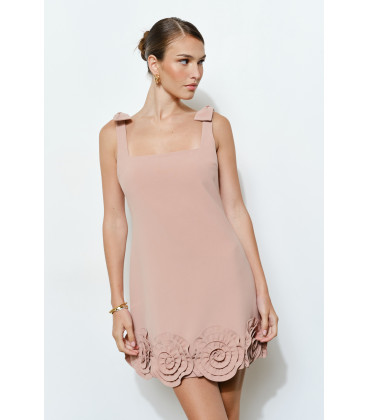 Bow Shoulder Straps Rosette Trimmed Dress