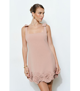 Bow Shoulder Straps Rosette Trimmed Dress