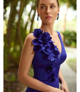 Mermaid style dress, V-neck, 3D flowers