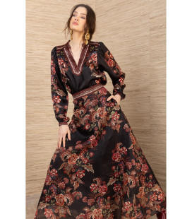 Printed skirt and long-sleeved blouse set