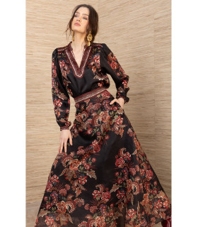 Printed skirt and long-sleeved blouse set