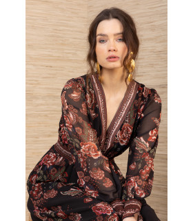 Vestido estampado de manga larga con puños elásticos