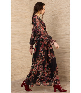 Long-sleeved printed dress with elasticated cuffs