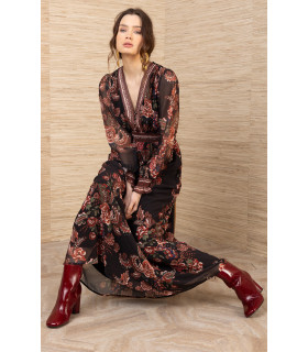 Long-sleeved printed dress with elasticated cuffs