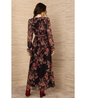 Long-sleeved printed dress with elasticated cuffs