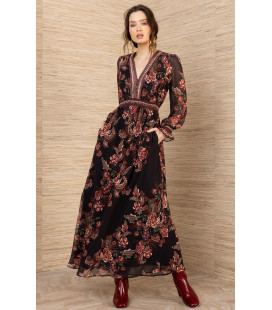 Long-sleeved printed dress with elasticated cuffs