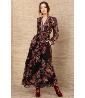 Long-sleeved printed dress with elasticated cuffs