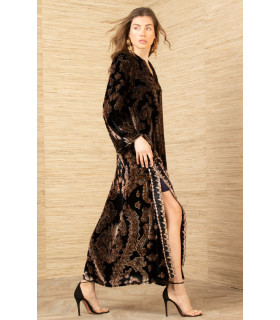 Velvet dress, long bell sleeves