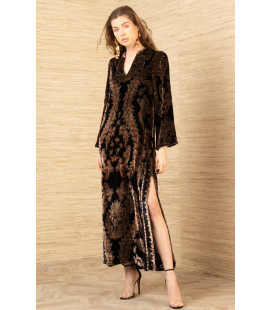Velvet dress, long bell sleeves